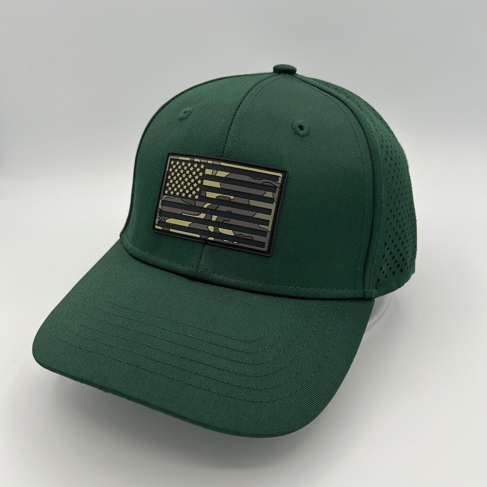 H3 Headwear Snapback Hat Mens OSFA Green Perforated Tactical Patriotic Camo Flag